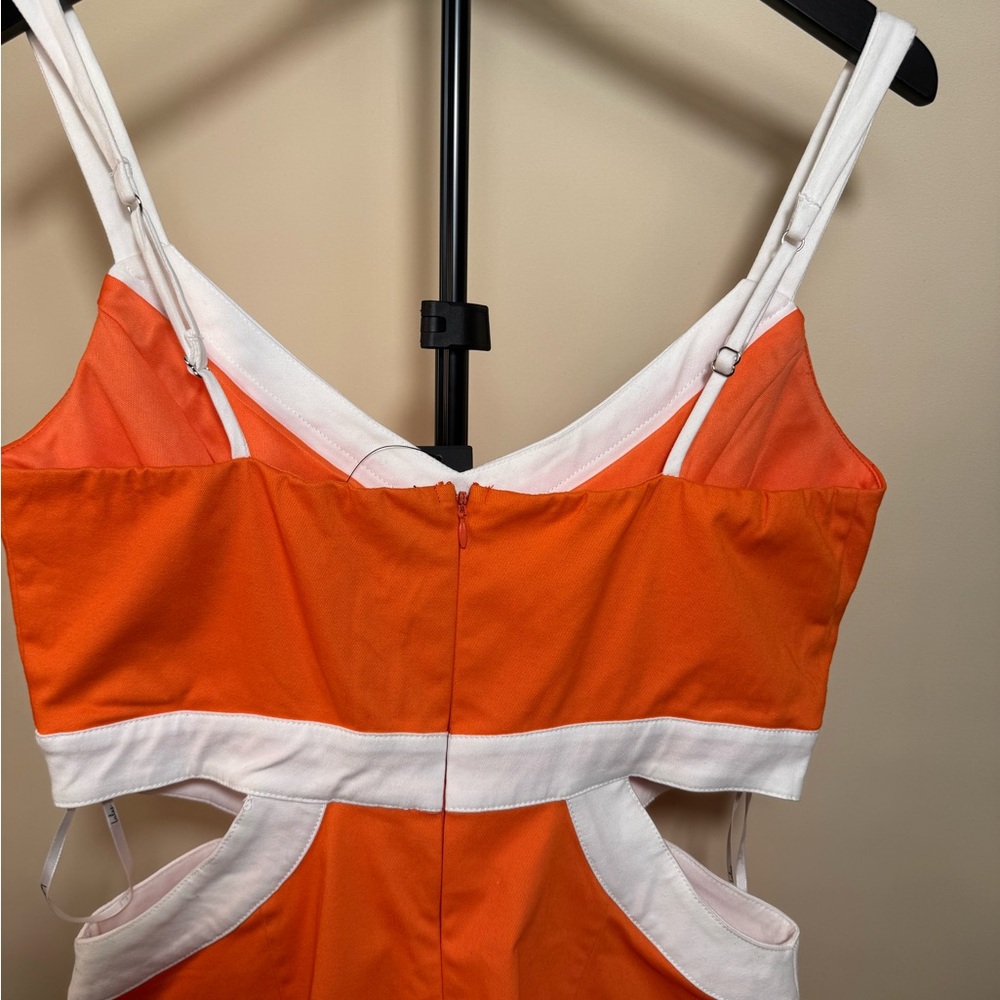 Lulus Orange White Cutout Bodycon Mini Dress Size L NWT - Picture 5 of 6